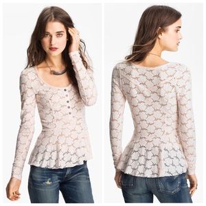 Free People Cream Lace Long Sleeve Top